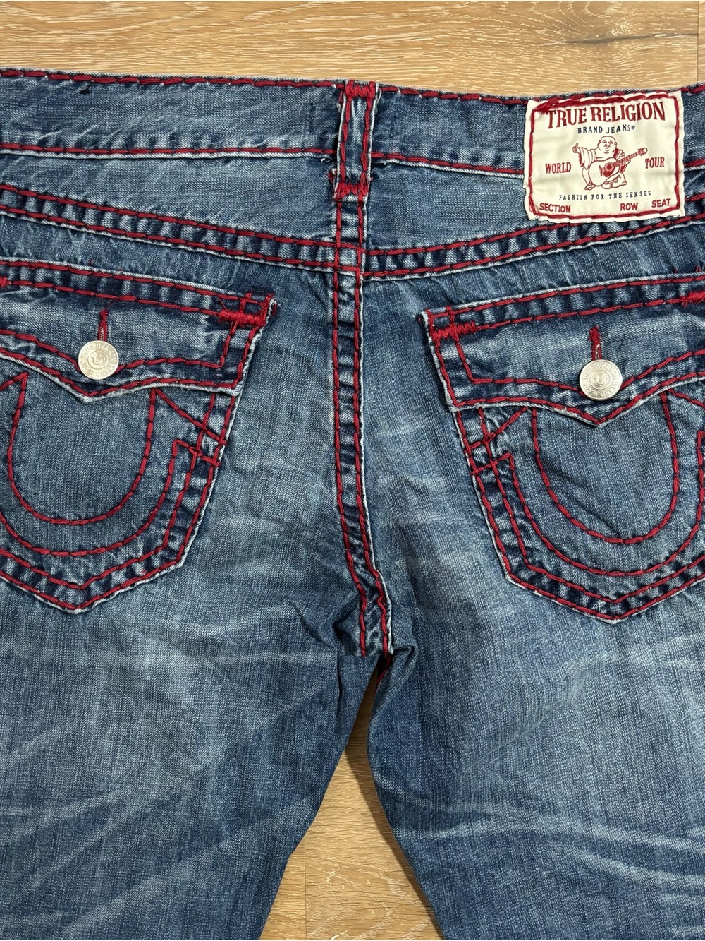 True Religion Ricky Straight Jeans Red Super T Stitch 34x32